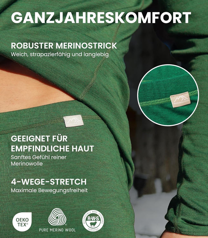 Merino Unterwäsche Herren - Lange Unterhosen Herren Merino Thermounterwäsche + Wollsocken 165 Black