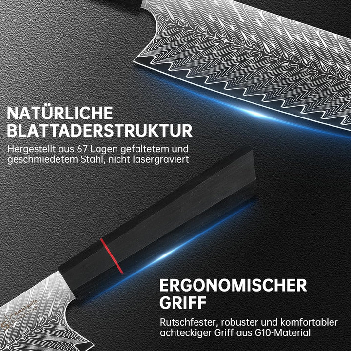 Plys Damast Küchenmesser Nakiri Profi Damastmesser: Kochmesser 16,8 cm Klinge aus 67 Lagen Damaststa
