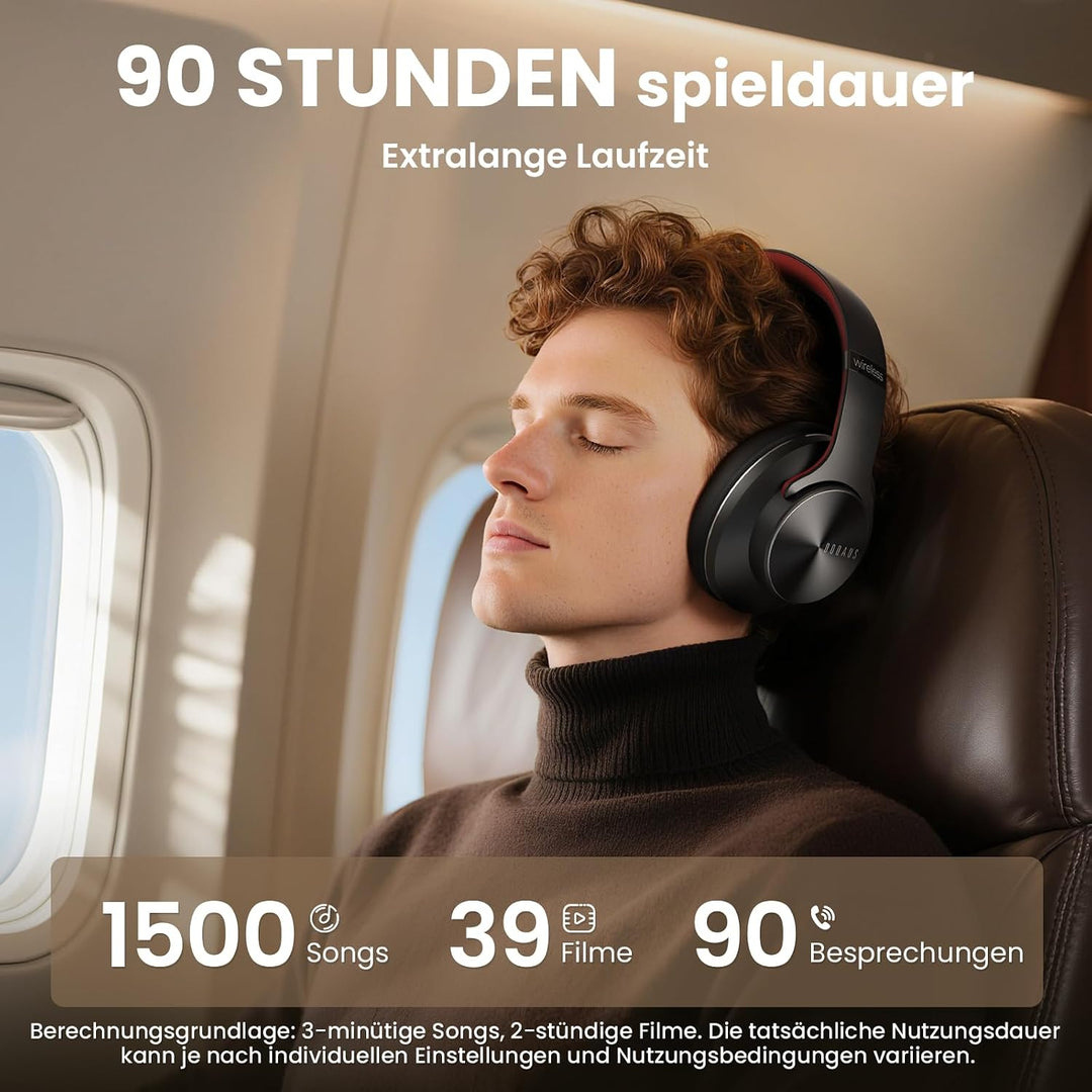 DOQAUS Bluetooth Kopfhörer Over Ear, Bis zu 90 Std Kabellose Kopfhörer mit 3 EQ-Modi,HiFi Stereo Fal