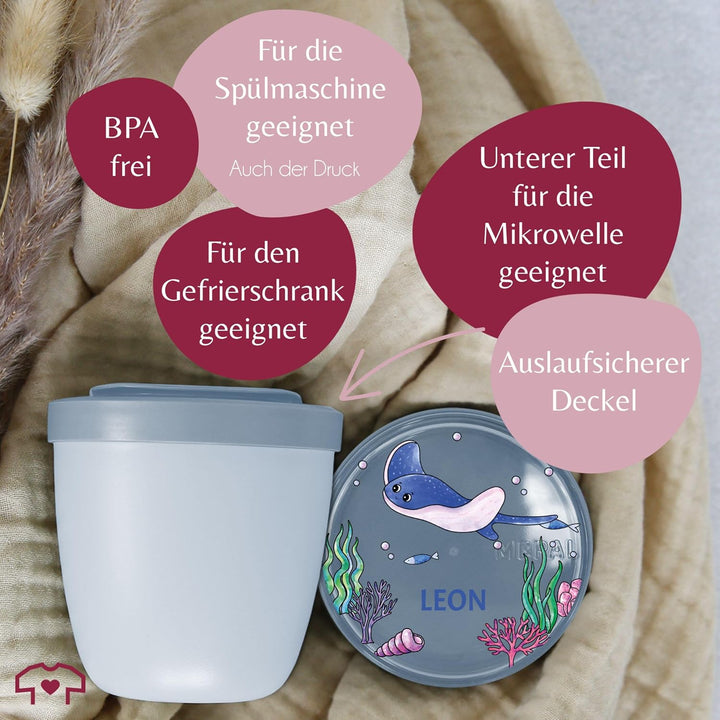 Shirtracer Mepal Müslibecher personalisiert Rochen mit Name 1 Hellblau, 1 Hellblau