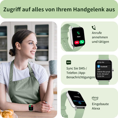 Yoever Smartwatch für Damen, Telefonfunktion und Alexa Built-in, 1.8" Fitnessuhr Herren mit Herzfreq