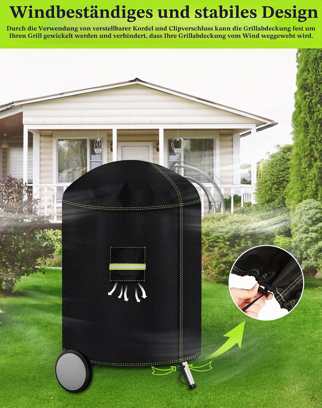 VDISRR Kugelgrill Abdeckung, 600D Oxford Heavy Duty Grillabdeckung für Weber Kugelgrill 57 cm, Grill