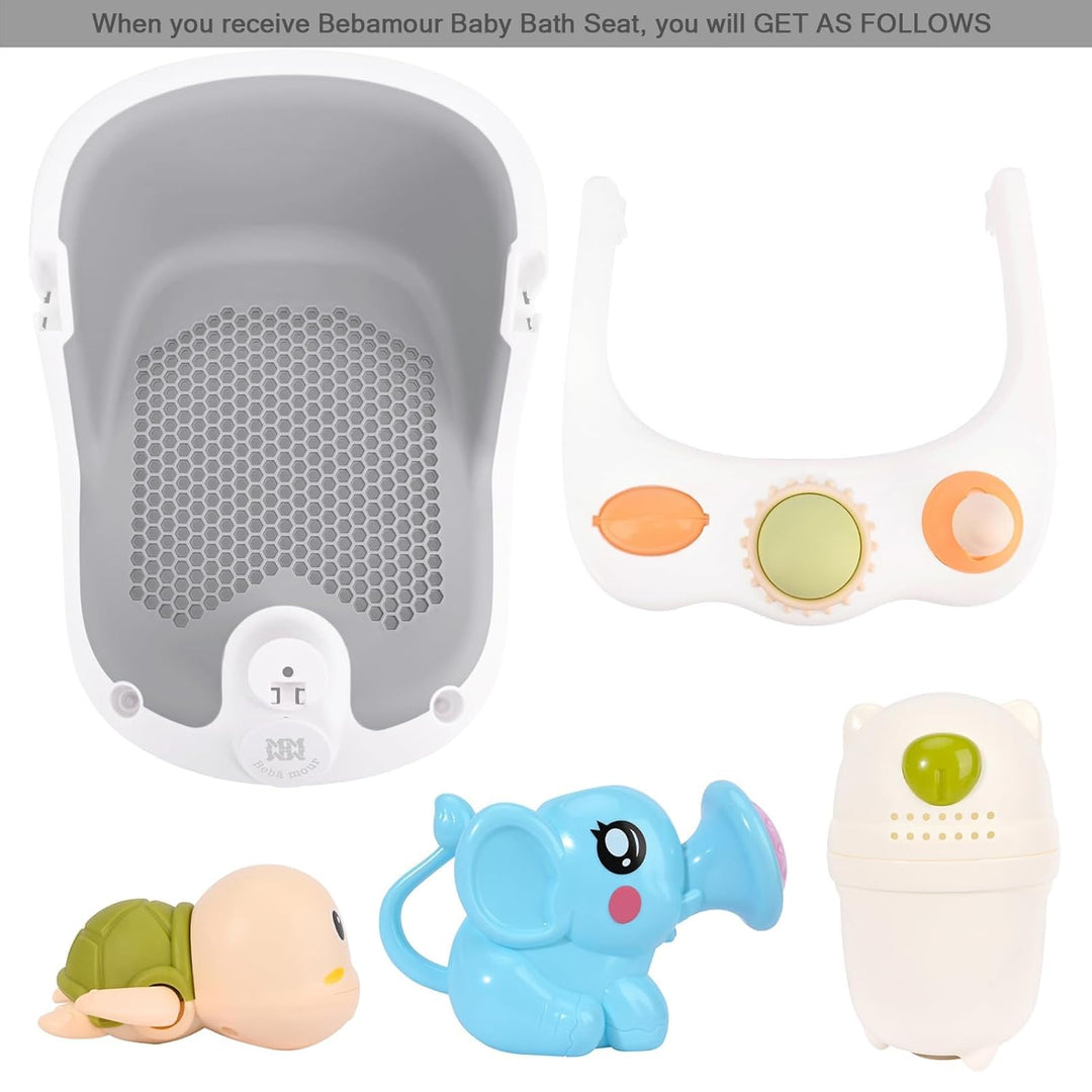 Bebamour Baby Badesitz 6 Monate+ Kind Badewanne rutschfest Baby Badesitz mit Spielzeug,Gray 1 Gray,