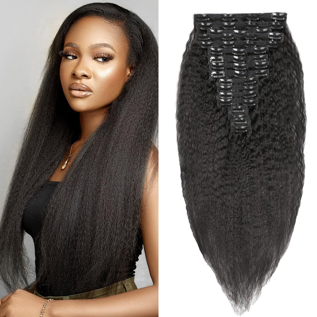 Kinky Straight Clip in Extensions Echthaar.16 Teile 240 g.Invisible Echthaar Perücke Extensions Clip