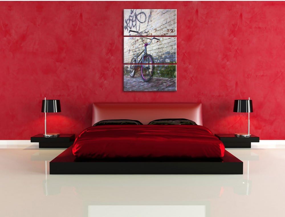Pixxprint Fahrrad vor Graffitiwand 3Teiler 120x80 cm Leinwandbild Wandbild Kunstdruck
