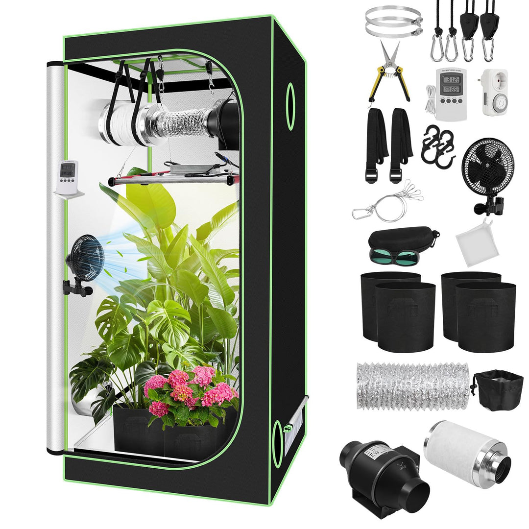 Growzelt Komplettset 100x100x200cm, 240W Faltbar LED Grow Lampe, Belüftungssystem mit Aktivkohlefilt