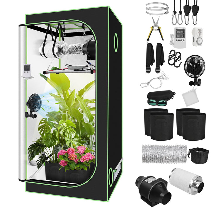 Growzelt Komplettset 100x100x200cm, 240W Faltbar LED Grow Lampe, Belüftungssystem mit Aktivkohlefilt