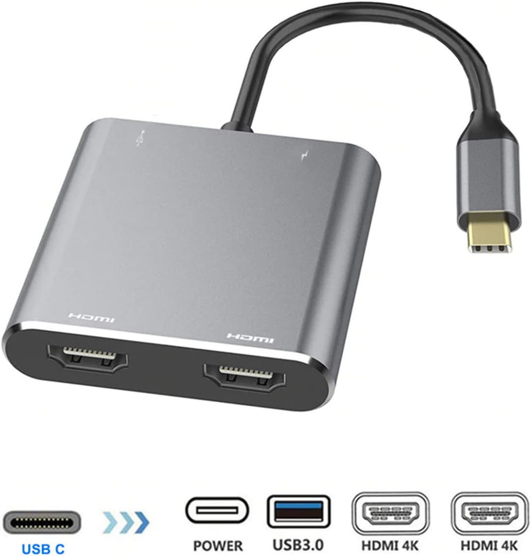 USB C auf Dual HDMI Adapter, 4 in 1 USB Typ C Hub mit 2 HDMI (4K @ 30Hz)/USB 3.0 /PD Aufladen, Dual
