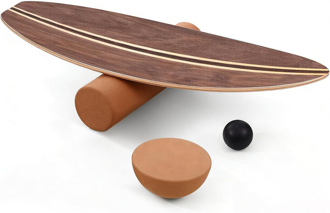 Balance Board, Holz Balance Board Erwachsene Gleichgewichtstrainer Mit Korkrolle, Kork Halbkugel und