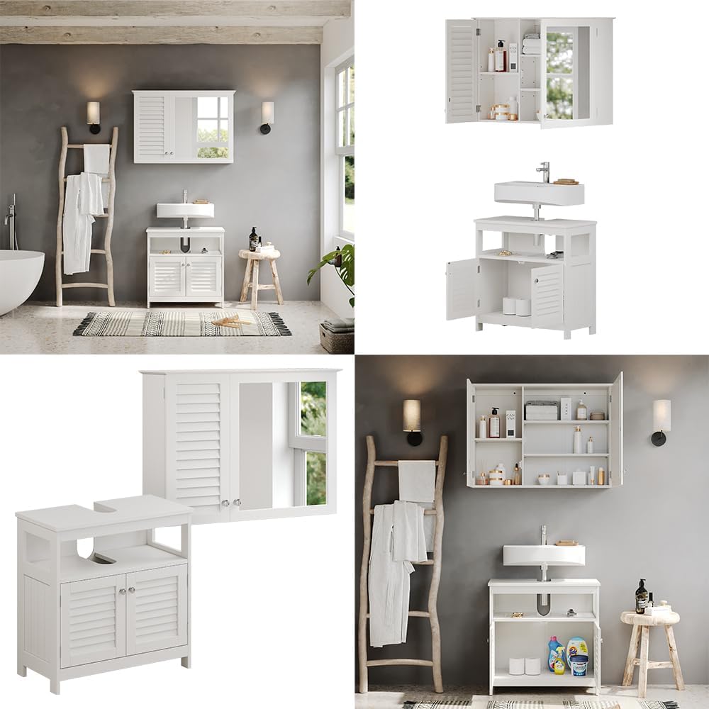 Vicco Badmöbel-Set Riad, Weiss, 60 cm, besteht aus Badspiegel und Waschbeckenunterschrank Set 1, Set