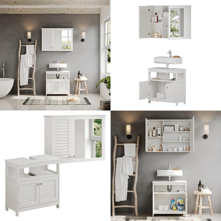 Vicco Badmöbel-Set Riad, Weiss, 60 cm, besteht aus Badspiegel und Waschbeckenunterschrank Set 1, Set