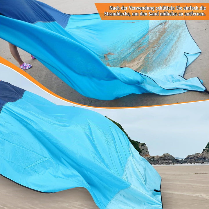 AnorTrek Sandfreie Stranddecke XL 200x200cm - Ultraleicht, Schnelltrocknend &amp; Spritzwassergeschützt,