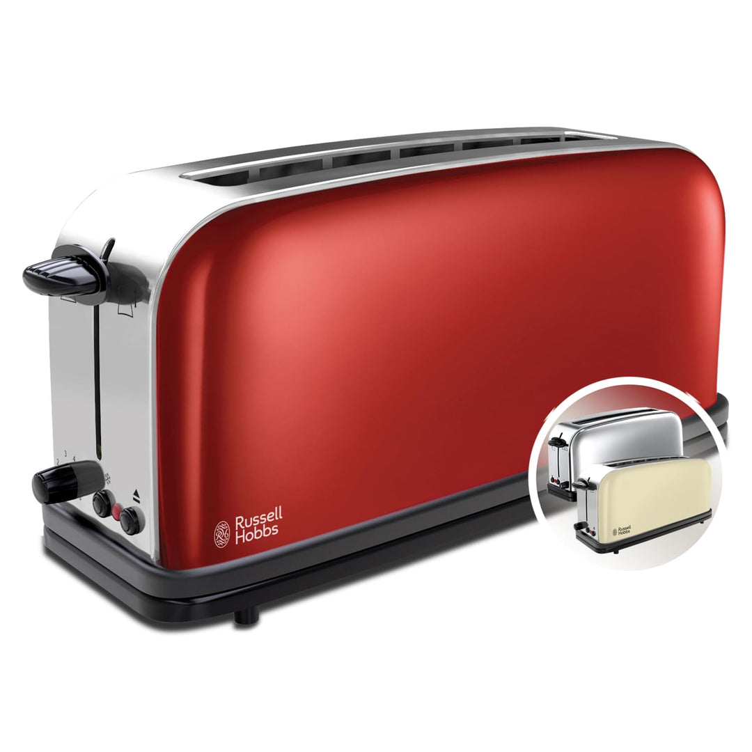 Russell Hobbs Toaster [Langschlitz für 2 Scheiben / 1 breite Brotscheibe] Colours+ Edelstahl Rot (ex