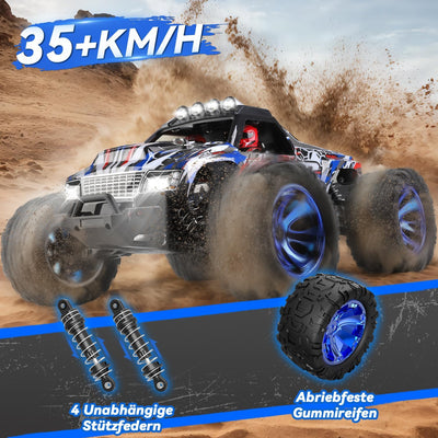 Ferngesteuertes Auto 1/14, 35+KM/H RC Auto mit Lichtern, Monstertruck Ferngesteuert mit 2 Akku 30 Mi