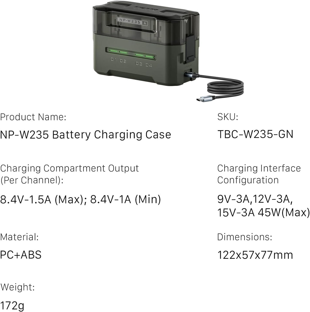 Tilta NP-W235 Akku-Ladegerät | Laden Sie 4 Akkus mit USB-C PD 45 W Schnellladung | Sicher für Fujifi