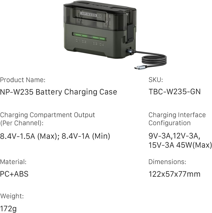 Tilta NP-W235 Akku-Ladegerät | Laden Sie 4 Akkus mit USB-C PD 45 W Schnellladung | Sicher für Fujifi