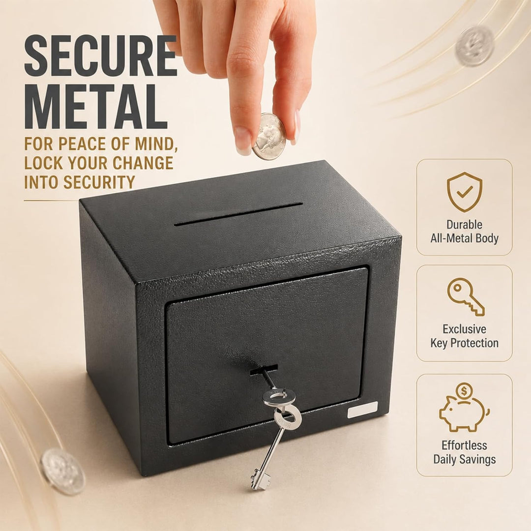Safe Tresor mit Schlüssel, Möbeltresor, Doppelbart-Sicherheitsschloss, 6,6 L Safe Tresor mit Stahlko