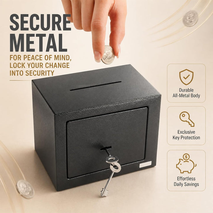 Safe Tresor mit Schlüssel, Möbeltresor, Doppelbart-Sicherheitsschloss, 6,6 L Safe Tresor mit Stahlko