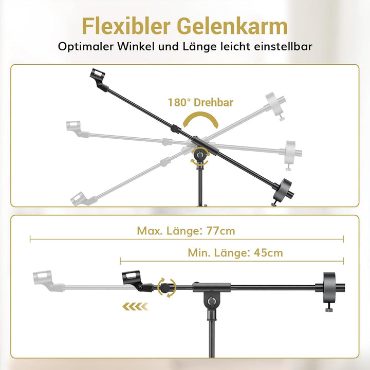 TONOR Mikrofonständer mit Tablet-Halterung, Stativarm für Den Boden, Höhe und Winkel Einstellbar, St