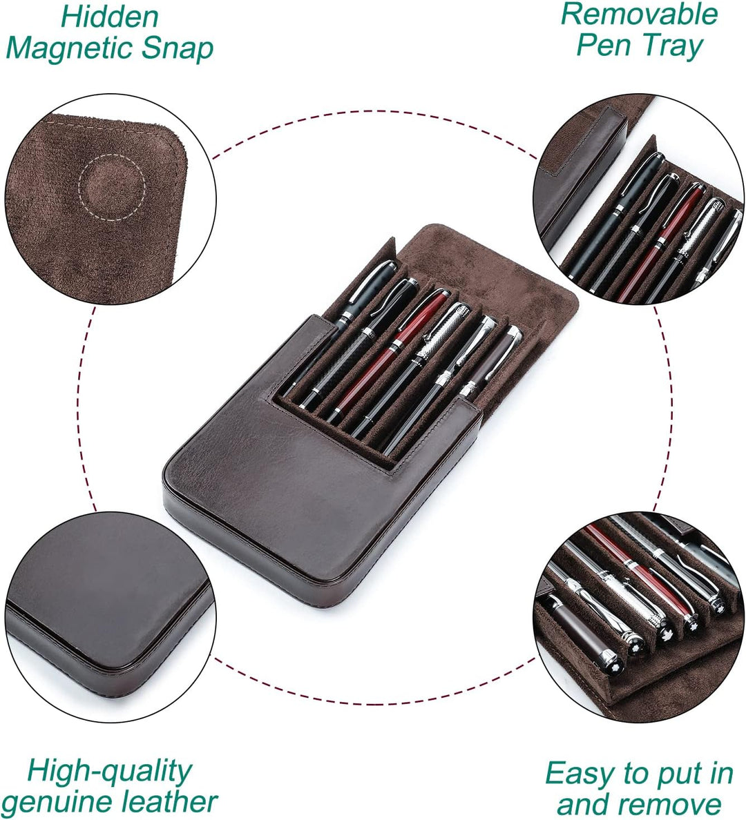 Hiram Leder-Füllfederhalter-Etui für 6 Stifte, Tragbare Aufbewahrungsbox für Stifte aus Pflanzlich G