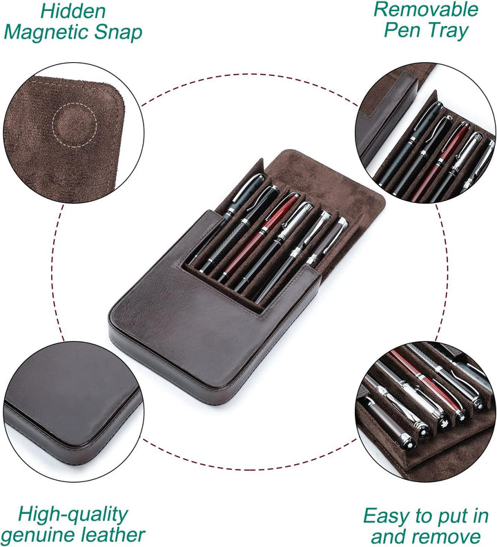 Hiram Leder-Füllfederhalter-Etui für 6 Stifte, Tragbare Aufbewahrungsbox für Stifte aus Pflanzlich G