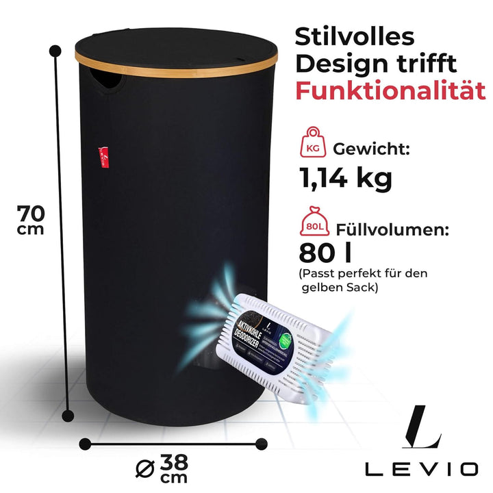 Levio® Gelber Sack Ständer mit Deckel – Müllsackhalter & Müllsackständer [80L mit Geruchsfilter] – M