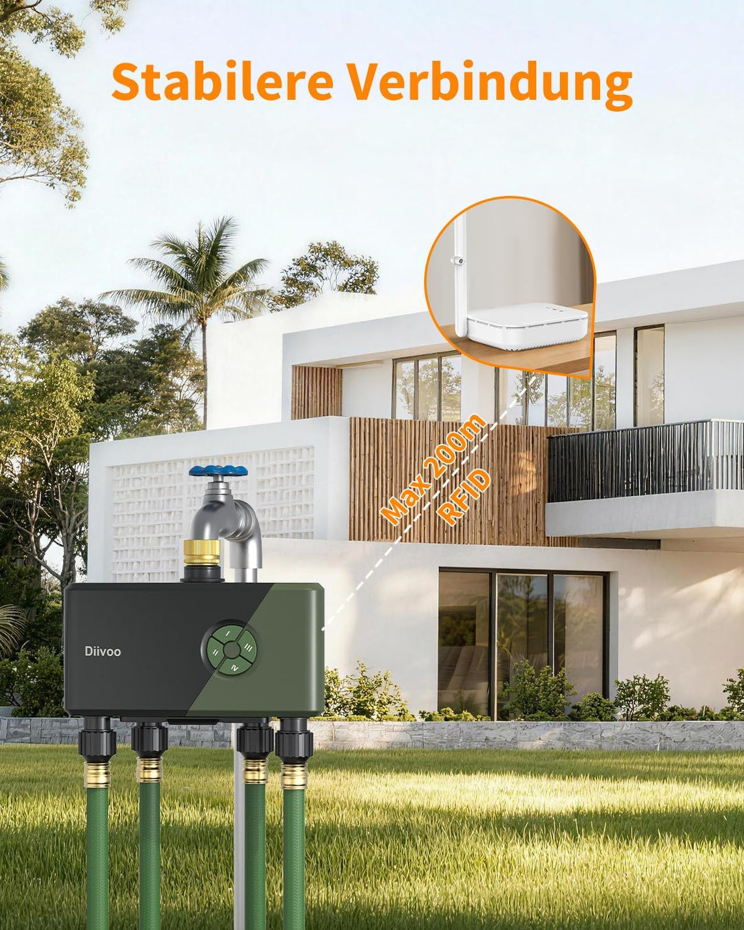 Diivoo WLAN Bewässerungscomputer 4 Ausgänge, Wasserzeitschaltuhr Gartenbewässerungssystem, Zeitschal