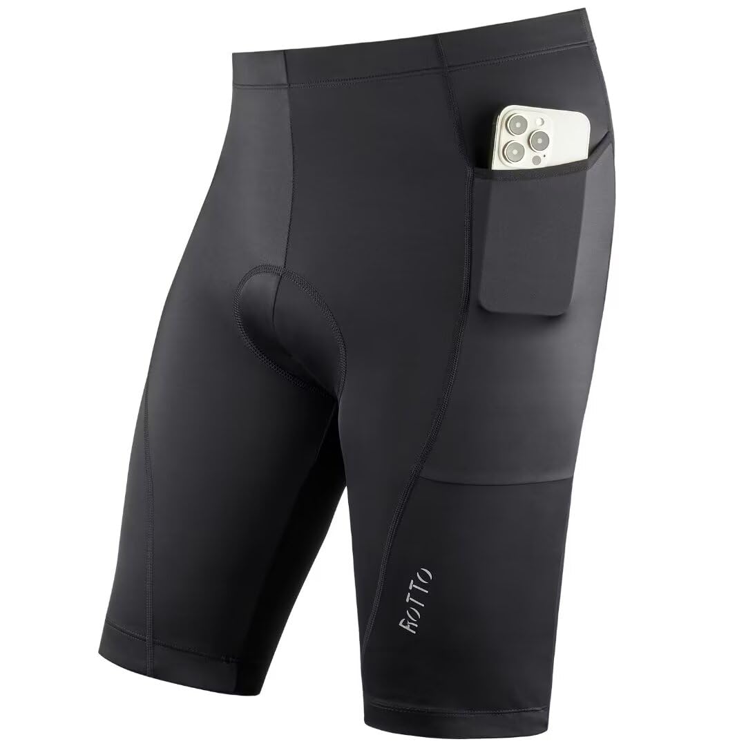 ROTTO Radlerhose Herren Fahrradhose Kurz Radhose Gepolstert Gemütlich stossfeste S 01 Schwarz(mit Ta