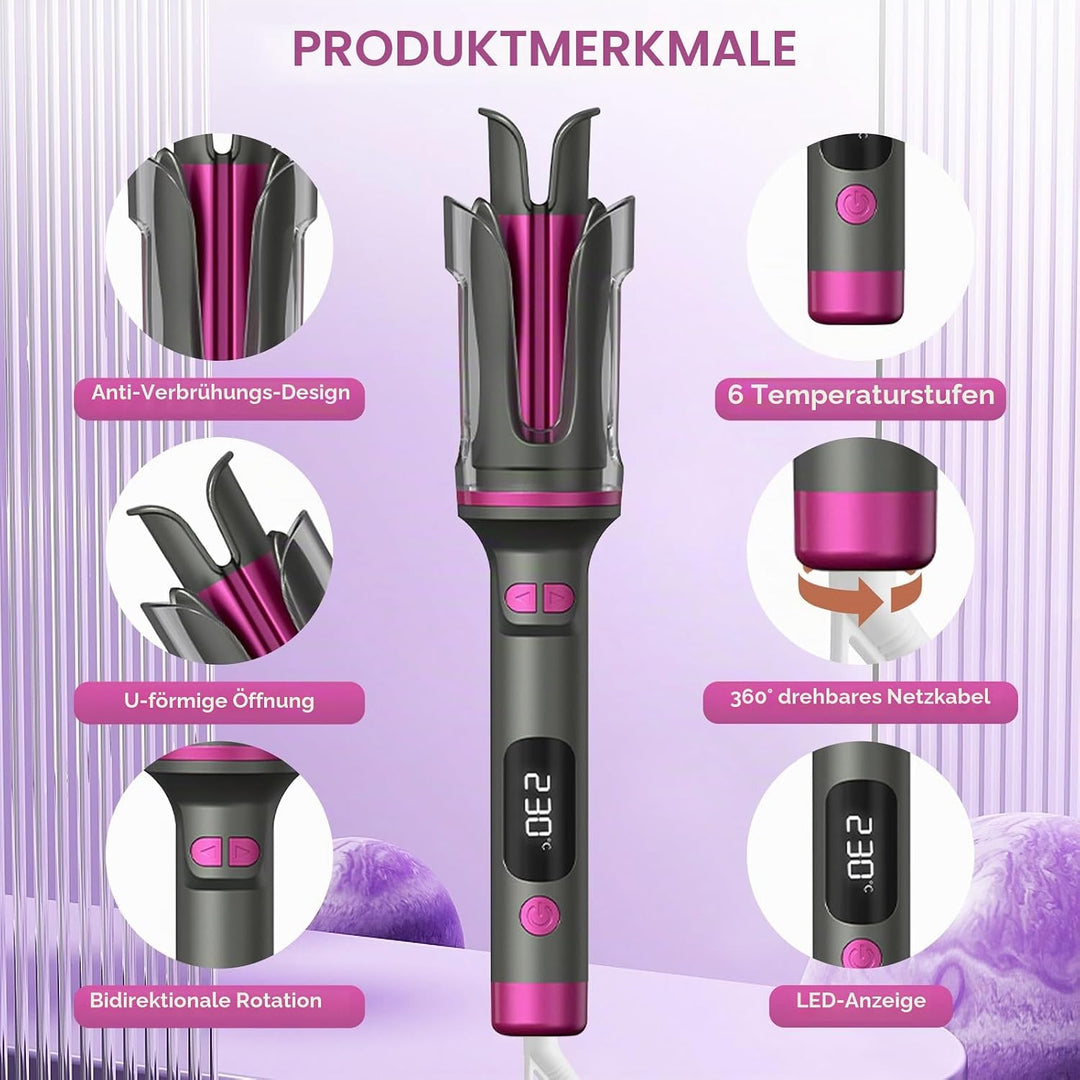 Lockenstab Automatisch Professioneller, Curling Iron, Rotierender Anti-Verbrühungs-Keramik-Lockensta