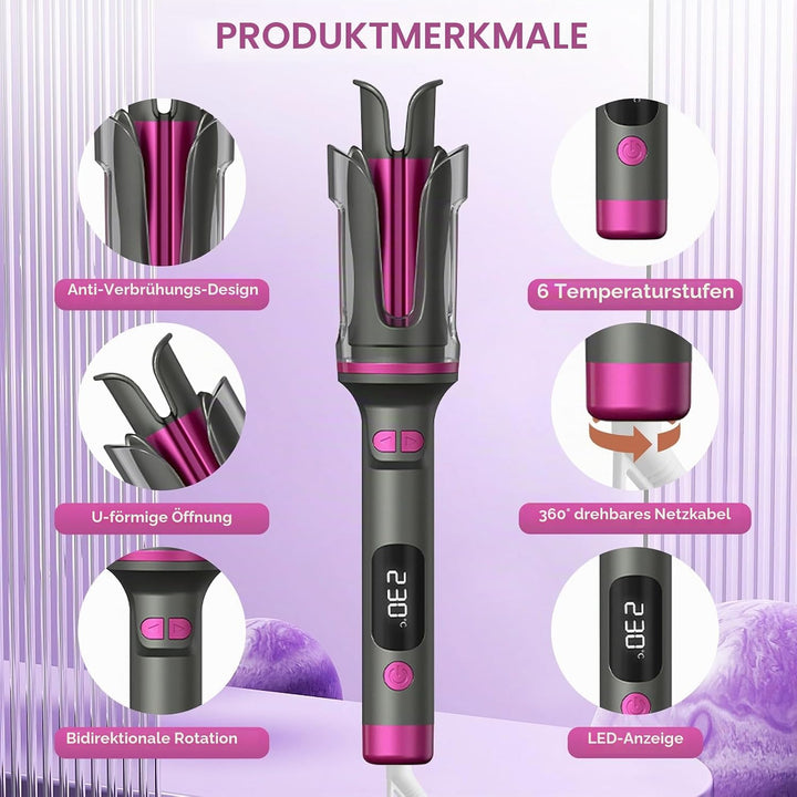 Lockenstab Automatisch Professioneller, Curling Iron, Rotierender Anti-Verbrühungs-Keramik-Lockensta