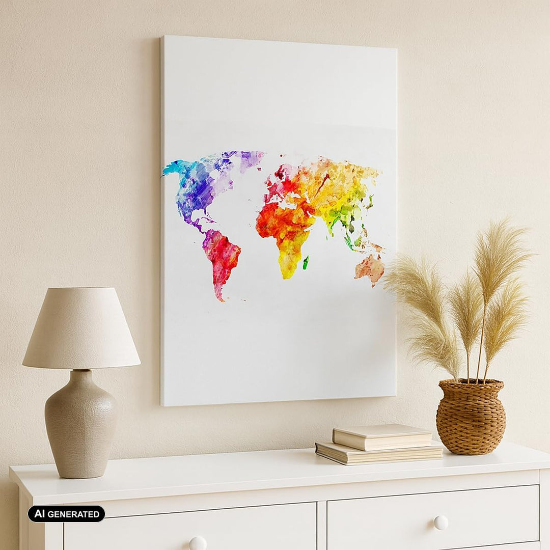 Bilder auf Leinwand Welt Karte Bunt Kontinente Leinwandbild mit Rahmen 45x80cm Wandbilder Dekoration