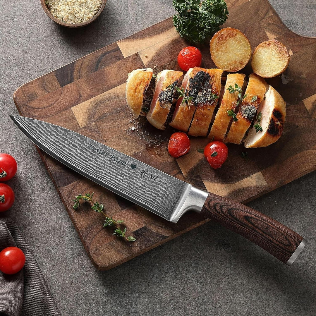 Wakoli EDIB 3er Damastmesser Set mit Gravur – Personalisiertes Messer-Set, Chefmesser, Nakiri & Allz