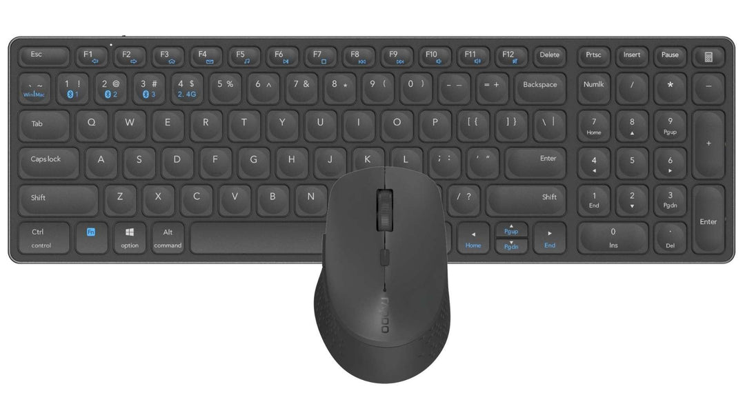 RAPOO | Kabellose Tastatur und Maus 9700M (QWERTY-Tastatur und ergonomische Bluetooth-Maus, kompatib