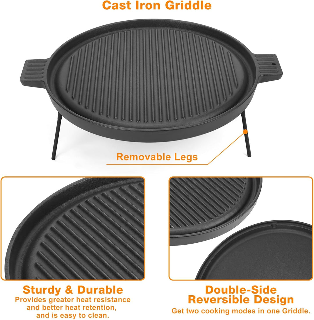 Onlyfire Gusseisen Grillplatte mit Abnehmbaren Füssen, BBQ Griddleplatte für Solo Stove 15" Ranger F