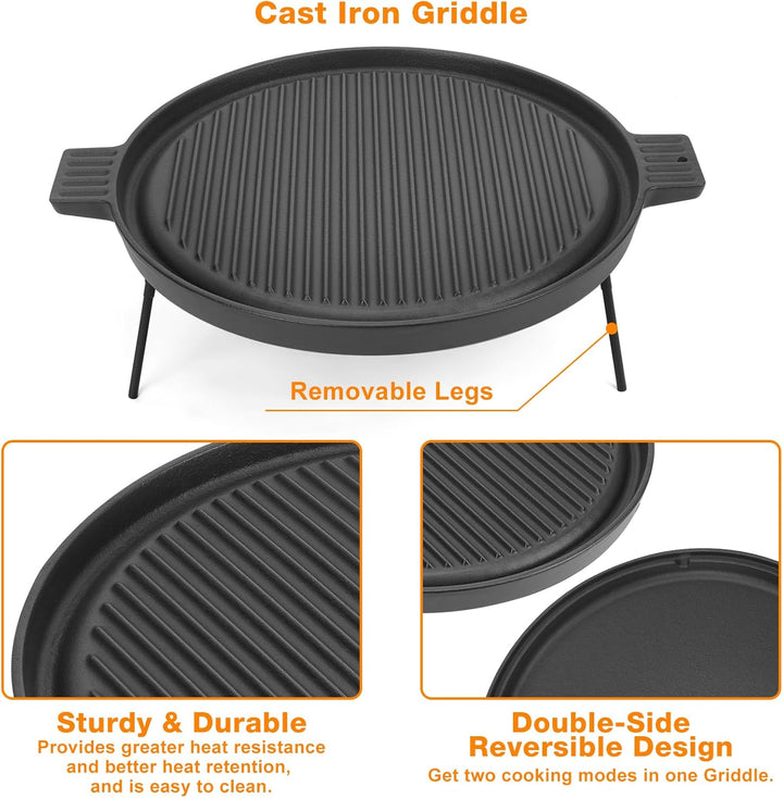 Onlyfire Gusseisen Grillplatte mit Abnehmbaren Füssen, BBQ Griddleplatte für Solo Stove 15" Ranger F