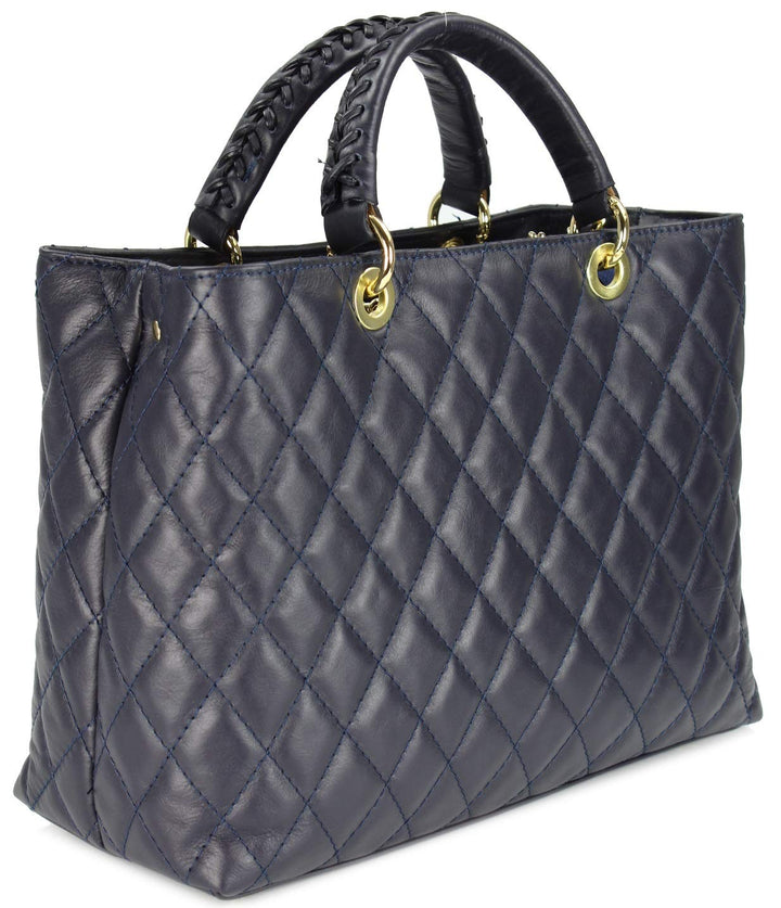 Belli edle italienische Echt Nappa Leder Damentasche Henkeltasche Umhängetasche gesteppt - 34x25x17