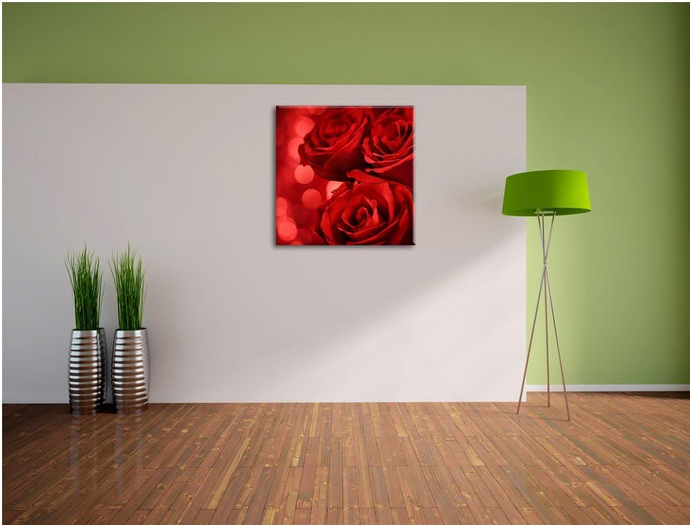 Pixxprint DREI rote Rosen, Format: 70x70 auf Leinwand, XXL riesige Bilder fertig gerahmt mit Keilrah