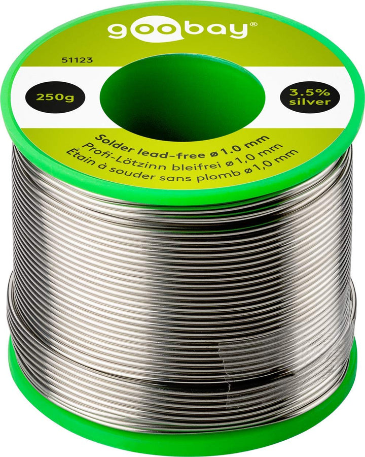 Goobay 51123 Lötzinn bleifrei ø 1mm Lötdraht mit Flussmittel, 3.5 % Silber & 0.7 % Kupfer, 217 °C Sc