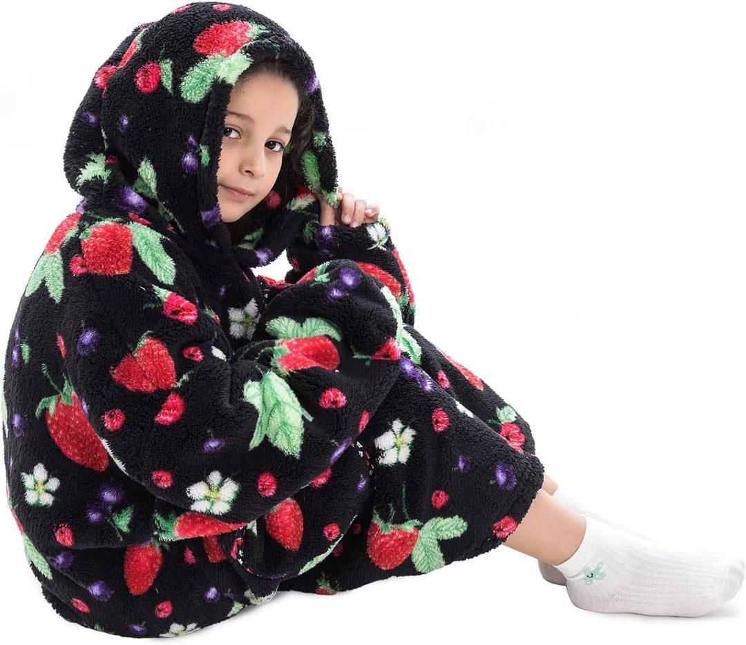 Pterygoid Kapuzenpullover Mädchen, Übergrosse Hoodie Decke Kinder mit Kapuze und Tasche Jungen, Flee