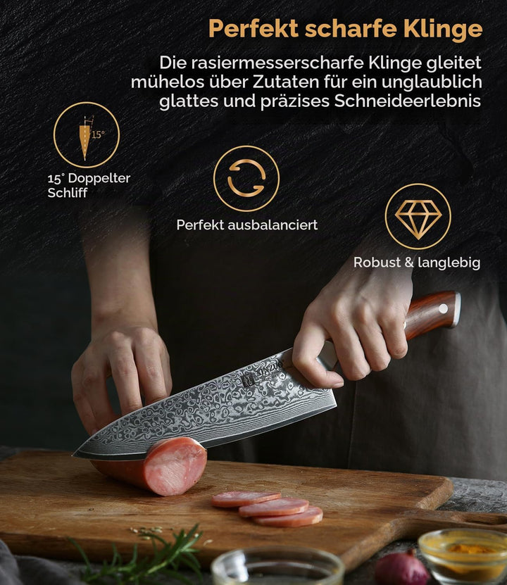 XINZUO 21cm Damaskus Chefmesser -Multifunktions 67 Schichten Damaststahl Kochmesser für Fleisch, Fis