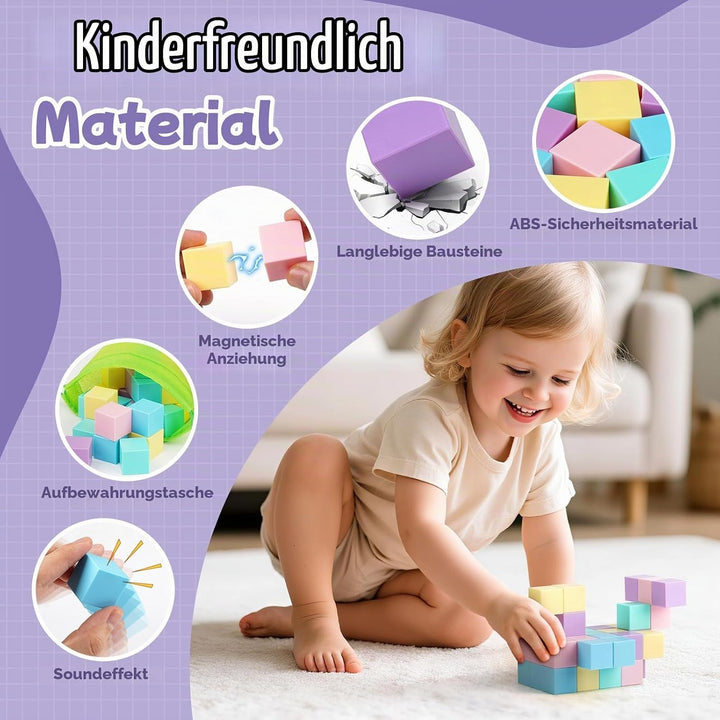 45 Pcs Magnetische Bausteine Blöcke für Kinder, 2.5cm Mini Magnetische Bauklötze, Magnetic Building