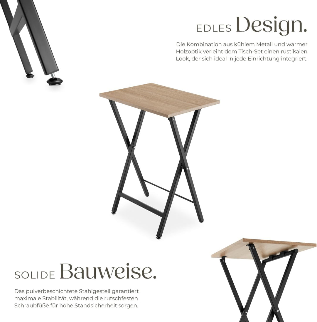 tectake 2er Set Beistelltisch klappbar, Holz Tablett Tisch im Industrie-Design, 48x36x66,5 cm, TV Tr