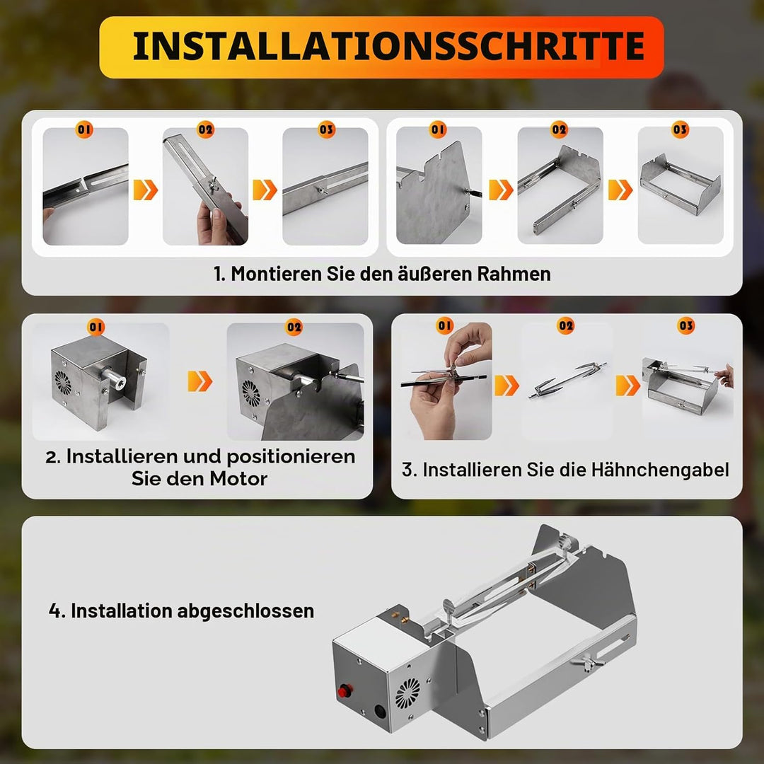 Nimomo Elektrische Grillspiesse, Rollender BBQ automatisch rotierender Rollgrillkorb-Ladeanschluss (