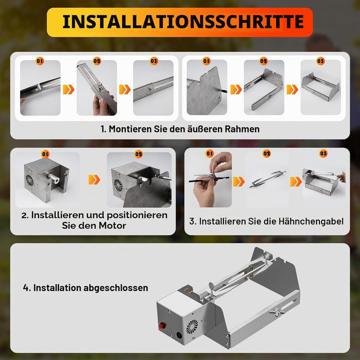 Nimomo Elektrische Grillspiesse, Rollender BBQ automatisch rotierender Rollgrillkorb-Ladeanschluss (