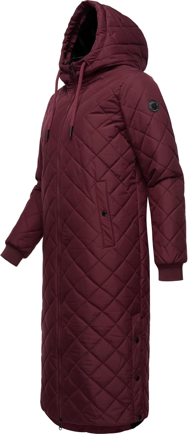 Ragwear Damen Wintermantel Warmer Steppmantel extralang mit Kapuze Niran XS-XXL S Wine Red, S Wine R