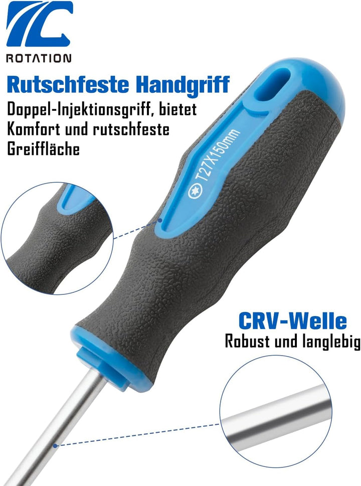 10 tlg magnetisches Torx-Schraubendreher-Set, schwarz lackierte Spitze mit Mittelloch, professionell