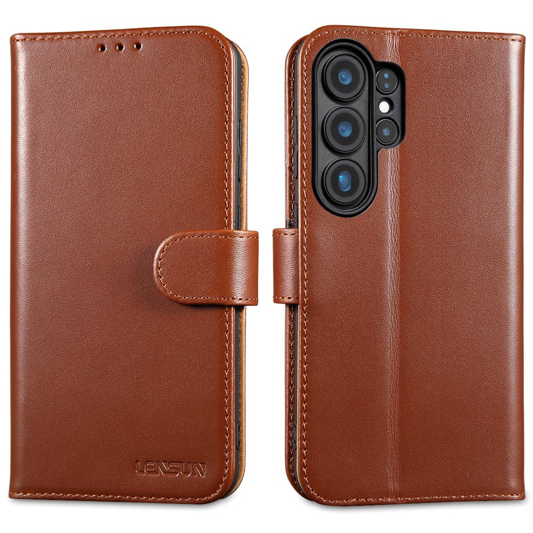 LENSUN Lederhülle für Samsung Galaxy S26 Ultra, Handyhülle [Echtes Leder] [RFID Schutz] Echtleder Hü