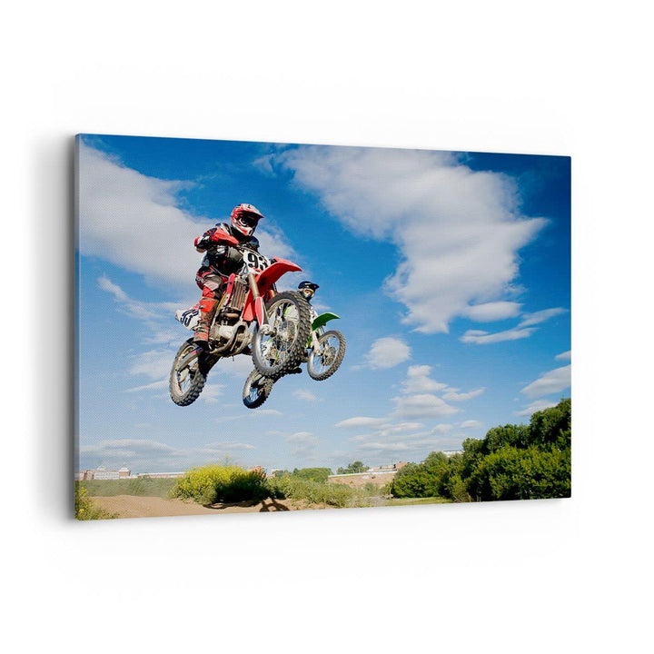 ARTTOR Bilder auf Leinwand 100x70cm Leinwandbild Motorrad Reiter Himmel Gross Wanddeko Bild Schlafzi
