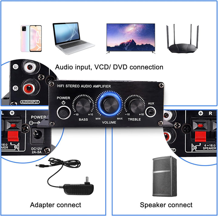 12V HiFi Stereo Audio Verstärker für Auto 2 Kanal HiFi Bass Audio Subwoofer Verstärker für Autos CD