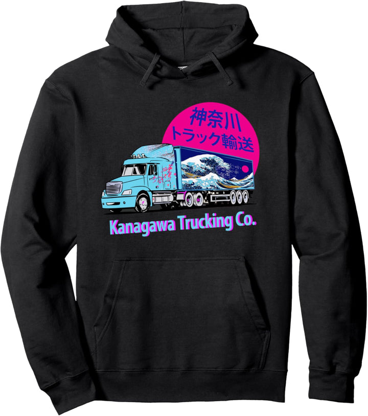 Japanische grosse Welle auf Sattelschlepper fahren Pullover Hoodie